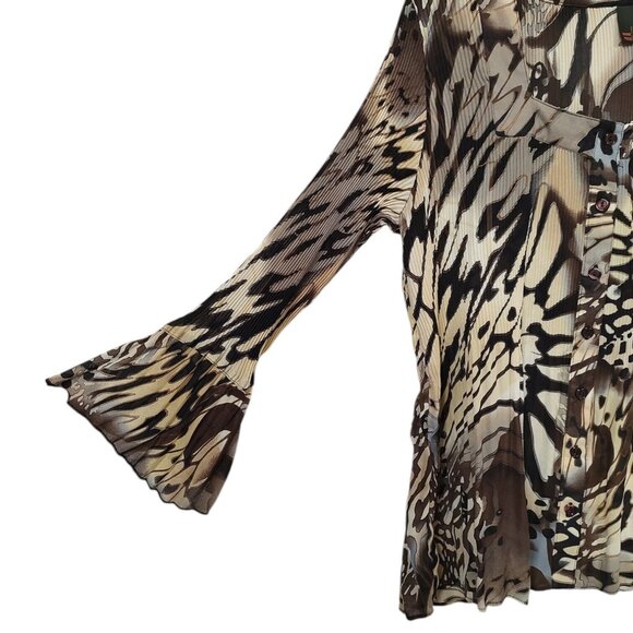 SereNade blouse top size XL 3/4 bell sleeve square neck pleated button down - Picture 3 of 5